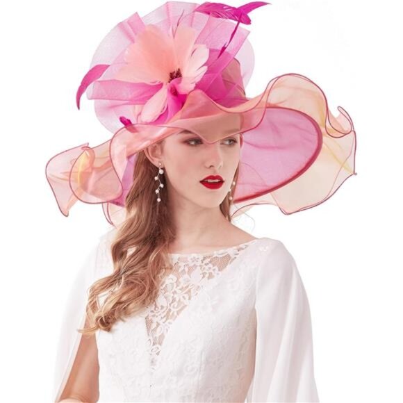 Women Hat Wide Brim Tea Party Fascinator 04 - Picture 1 of 7